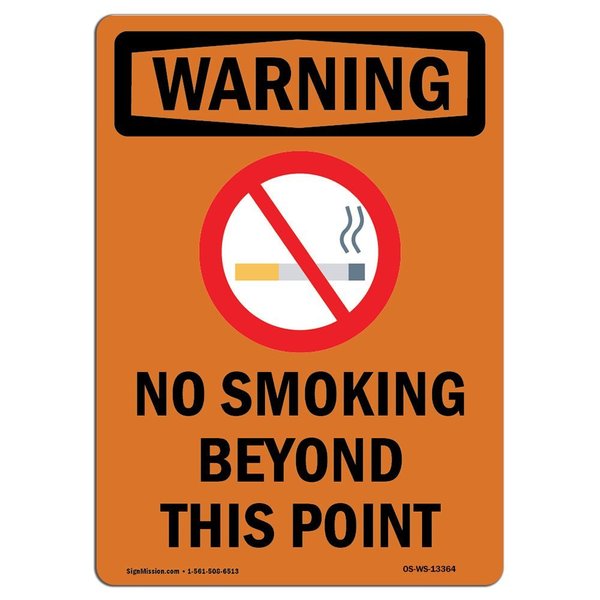 Signmission OSHA WARNING Sign, No Smoking Beyond This Point W/ Symbol, 7in X 5in Decal, 5" W, 7" L, Portrait OS-WS-D-57-V-13364